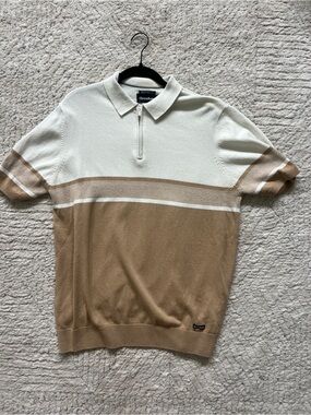 Threadbare Men's Beige and Cream Short-Sleeve Polo